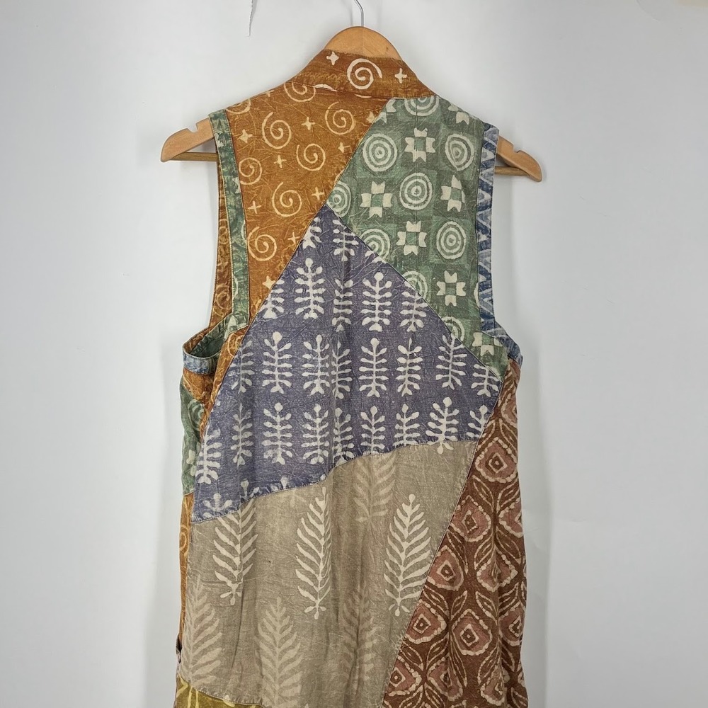 Sacred Threads Womens M Patchwork Batik Cotton Duster Vest Sleeveless Cardigan - Picture 4 of 15